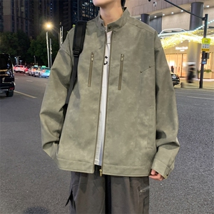 立领机车外套男春秋美式痞帅青年铆钉复古做旧皮夹克JK0193-P88图片