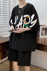 夏上新学生时尚百搭半袖套装创意印花短裤T恤男女6640-P60控价88，男装T恤，电商A441-1