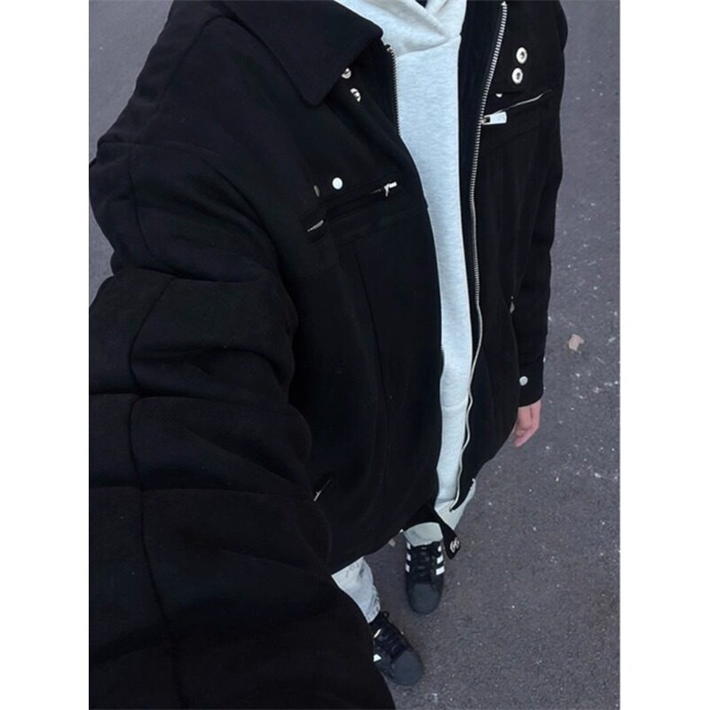 麂皮绒高中生外套男春秋款美式拉链解构设计感夹克潮牌高级感男装,男装夹克,星座908-1