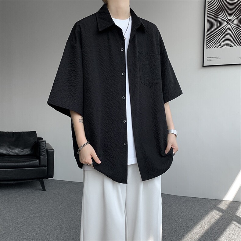8XL-M泡泡纱盐缩肌理短袖衬衫男夏季冰丝外套防晒衬衣DC28011P36,男装衬衫,电商B312
