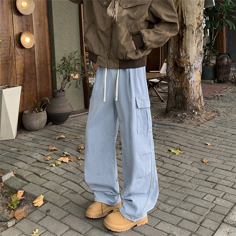 高街牛仔裤男士韩版潮流大口袋帅百搭2025春季ins长裤RK2433-P45,男装牛仔裤,星座412-2