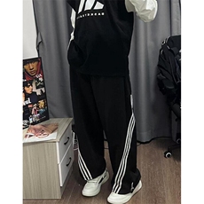 三条杠条纹撞色阔腿弯刀裤子男女春设计感宽松运动卫裤KB883，男装休闲裤，星座1116A（原606A-3）