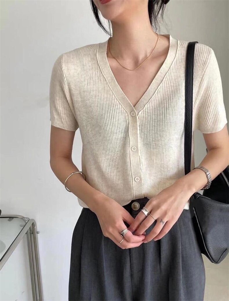 V领短袖针织衫，其它，DAP