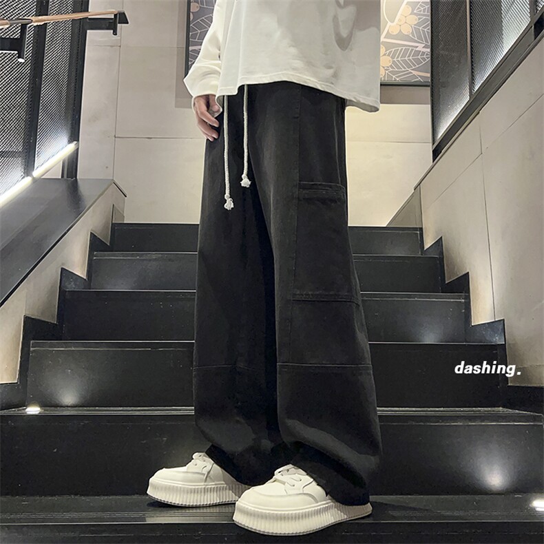 特批P40无差价夏秋衔接水洗工装阔腿牛仔裤男大口袋拖地长裤N9079,男装牛仔裤,电商A001