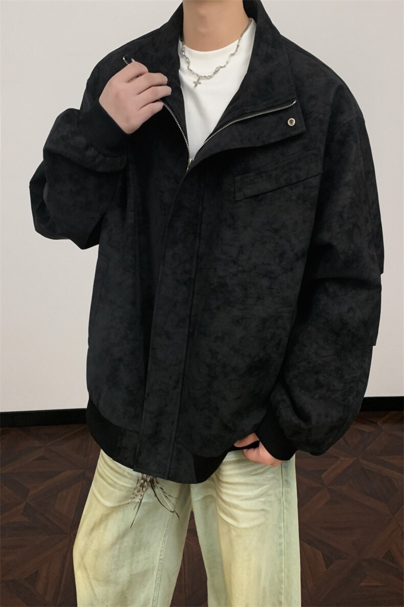 PY2615/P85春装新款现货短款立领皮夹克男雾面皮衣宽松潮外套,男装夹克,电商A141