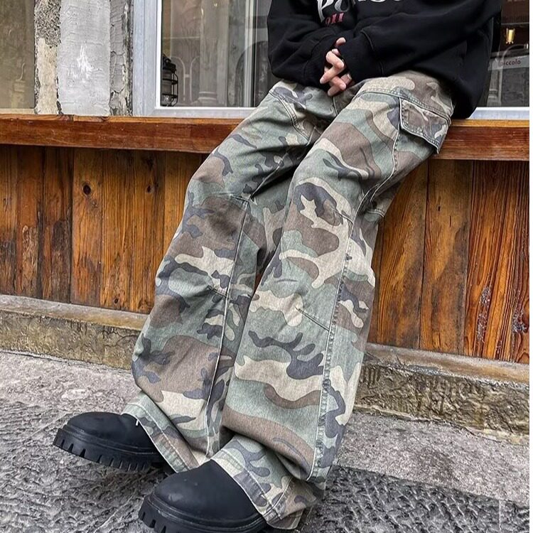 美式迷彩工装裤男直筒hiphop裤子男高街微喇叭裤XK8087-P55,男装工装外套,星座1001-1