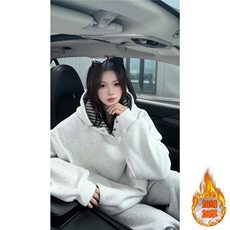 ！鱼骨纹拼接撞色卫衣冬季加绒连帽衫外套WR2252JR-P65控108，女装短外套，星座815A