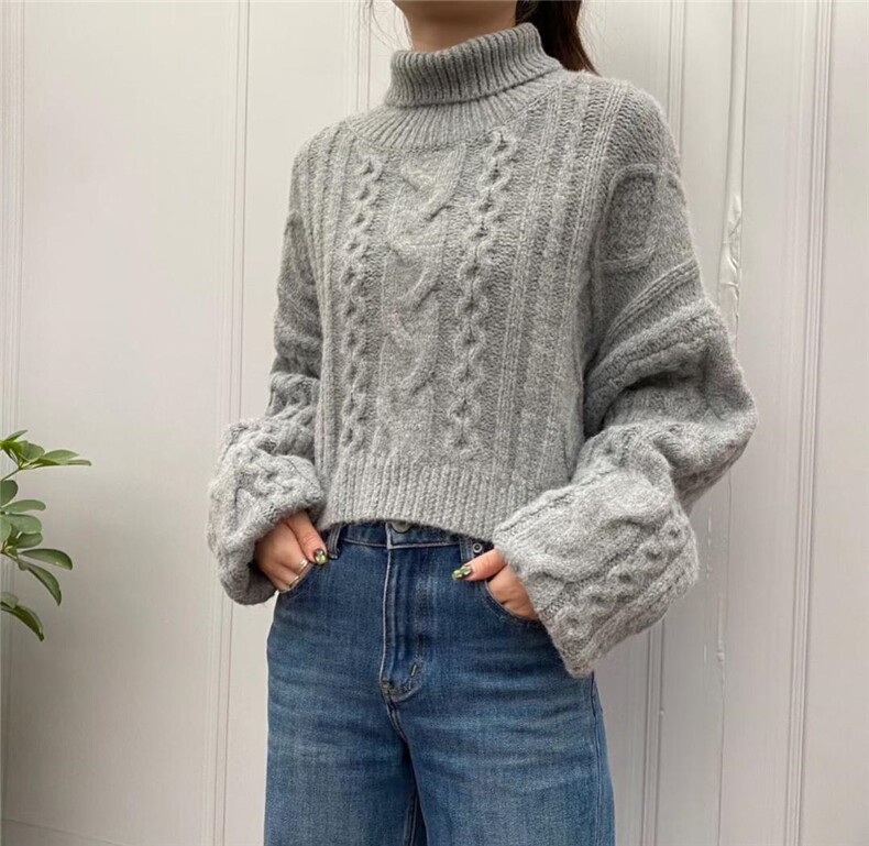 短款高领毛衣羊毛，女装针织衫/毛衣，SMOOTH