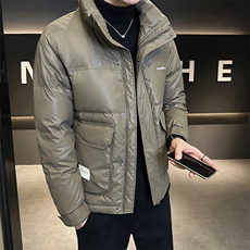 皮羽绒服男2025新款加厚外套潮牌立领上衣A313-6302-P165，男装羽绒服，电商A313