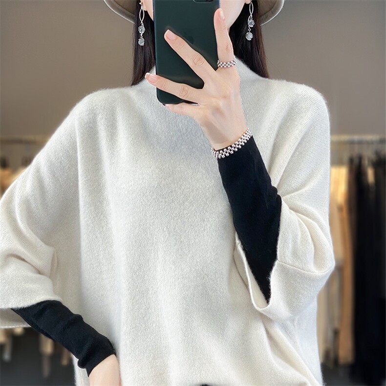 2025年秋季新款百搭半高领蝙蝠袖,女装羊毛衫,丽特绒