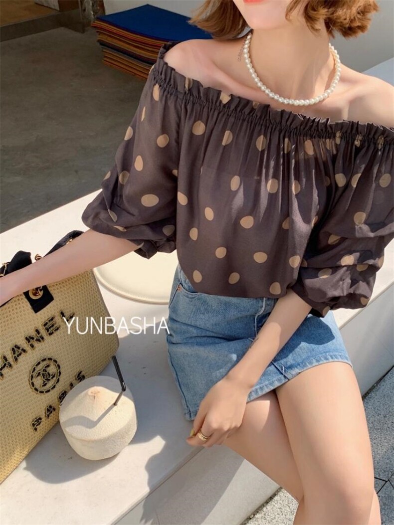2022夏季新款波点一字肩上衣，其它，韵芭莎