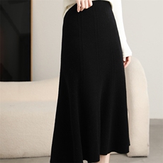 羊毛半身裙女秋冬中长款高腰百褶大摆裙A裙针织伞裙，女装半身裙，唯若美羊绒