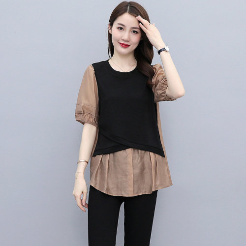 2021年夏季时尚百搭减龄假两件上衣，女装衬衫，寒都衣屋