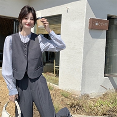 休闲马甲衬衣套装裤女秋2025新款三件套韩系风格一整套穿搭高级感，女装套装/套裙，2C283