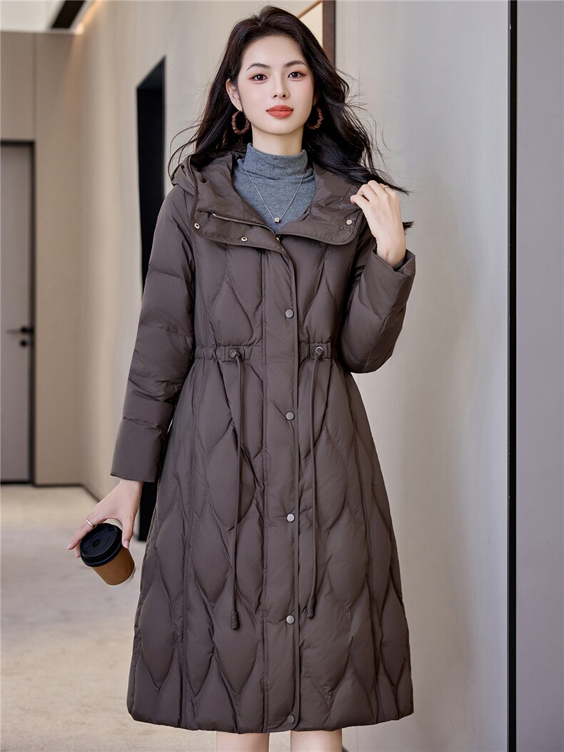 抽绳收腰羽绒服女韩版宽松休闲冬季外套显瘦简约菱格连帽棉服,女装羽绒服,阿舍尔精品