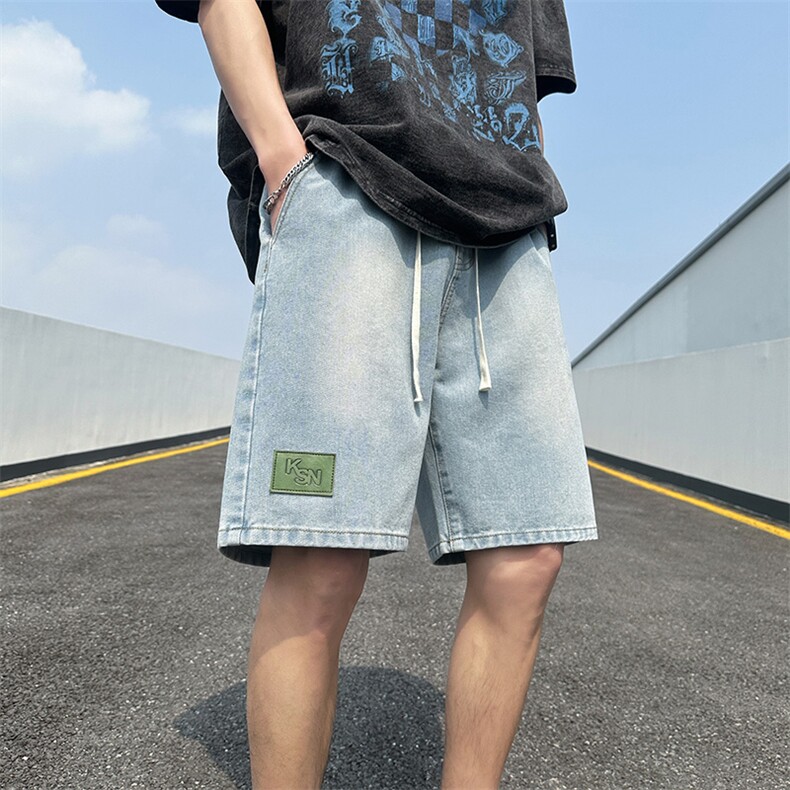 2025春夏季新款裤脚麦标牛仔短裤男潮流痞帅学生短裤D27#-P38,男装牛仔裤,电商A178