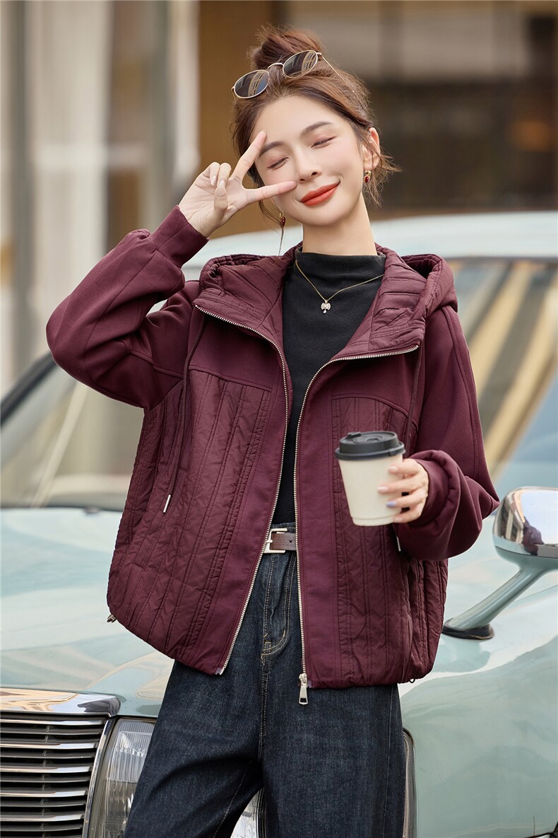 时尚休闲连帽夹棉外套女2025秋冬新款小个子宽松百搭轻薄保暖棉服,女装棉衣/棉服,余墨