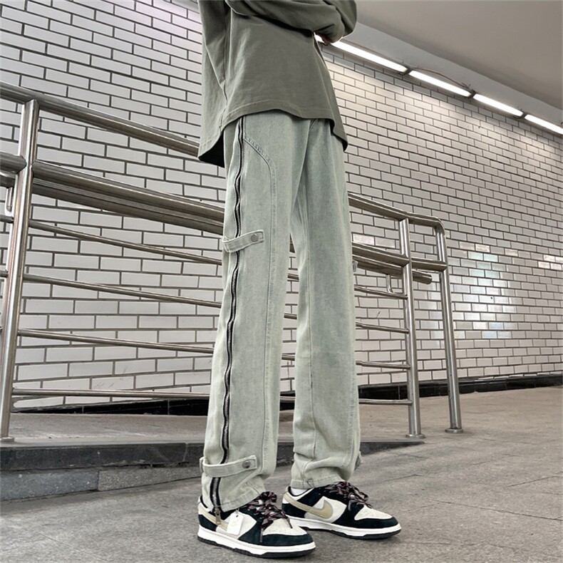 美式高街牛仔裤男韩版潮拉链侧边开衩2024春季ins长裤RK1275-P51,男装牛仔裤,星座412-3