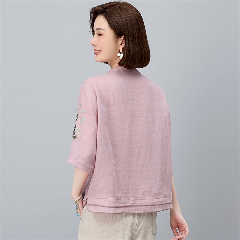 纯苎麻女夏季2025新款轻奢高级感洋气减龄妈妈夏装休闲,女装衬衫,独衣靓