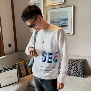 WY89 2021春秋季新款社会小伙套头卫衣男网红同款上衣 白图片