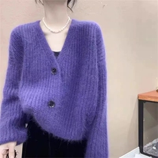 慵懒风加厚开衫秋冬气质显瘦休闲v领外穿软糯针织毛衣女，女装针织衫/毛衣，半城羊绒