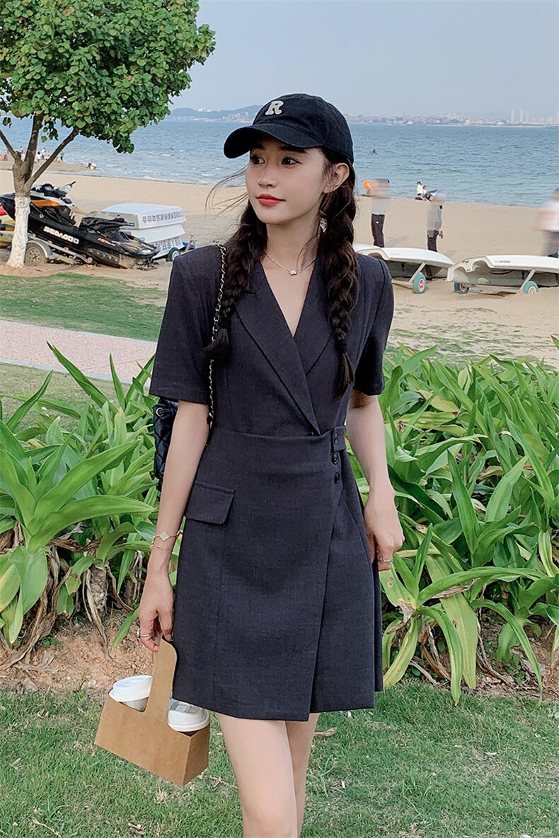 2023年夏季短袖西装连衣裙显瘦别致西装裙,女装连衣裙,艾仟回(原伊仟回)