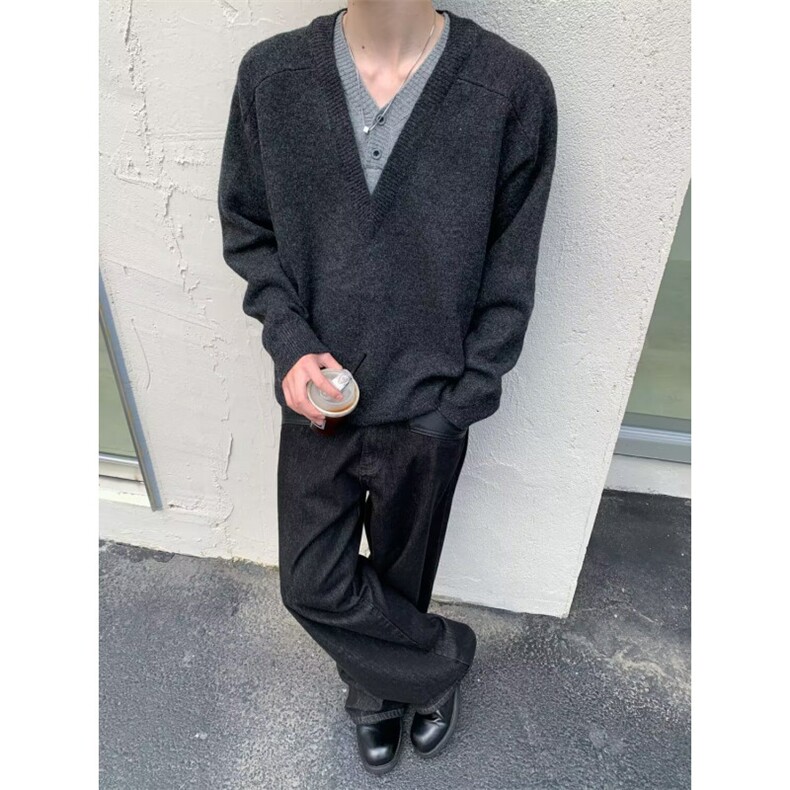 冬新款纯色针织外套男士日系百搭休闲简约毛衣针织衫潮,男装针织衫/毛衣,星座506A