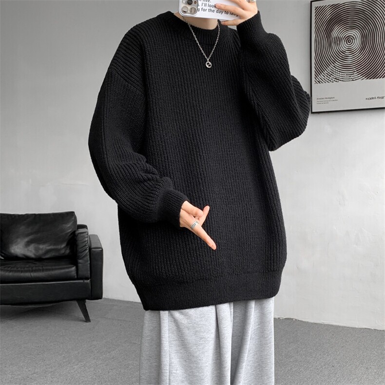 8XL-M纯色圆领毛衣秋冬季宽松套头针织衫慵懒风毛线衣MY1506/P68,男装针织衫/毛衣,电商B238