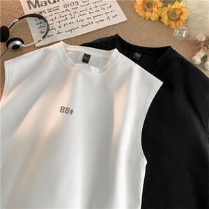 可设48小时发货支持抖音得物来样二开240克重磅美式麂皮绒背心t恤,男装背心/马甲,电商A486