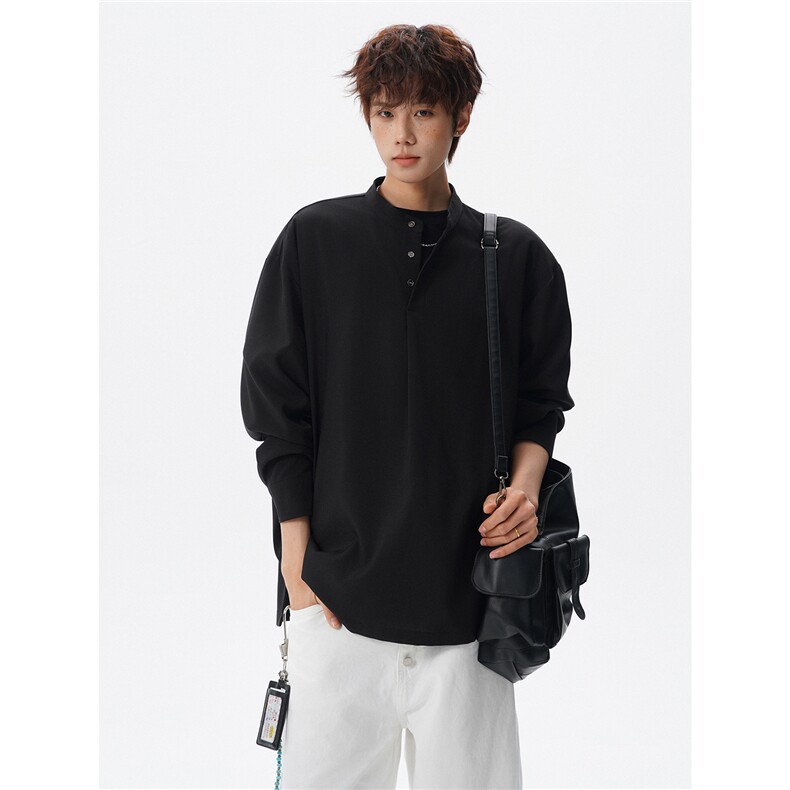 新中式立领长袖衬衫大码高级垂感压褶设计衬衣套头上衣LC303特P35图片