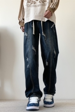 S-3XL夏季薄款冰丝裤直筒宽松破洞牛仔裤310A-2BK312p55控78，男装牛仔裤，星座310A-2