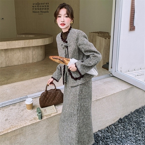ootd穿搭小香风高端羽绒内胆毛呢套装女秋冬超火好看半身裙两件套图片