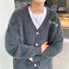 针织开衫男女韩版潮流刺绣帅气保暖宽松2024秋冬ins毛衣MZ527-P69，男装针织衫/毛衣，星座412-3