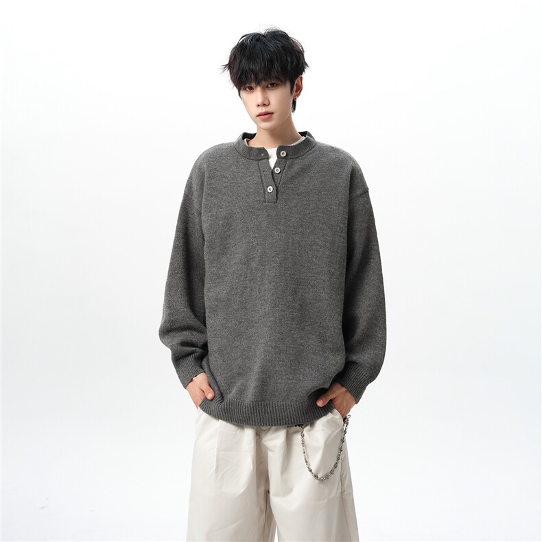 亨利领毛衣男款宽松慵懒高级感慵懒风针织衫内搭打底衫MY19007P50，男装T恤，电商B312