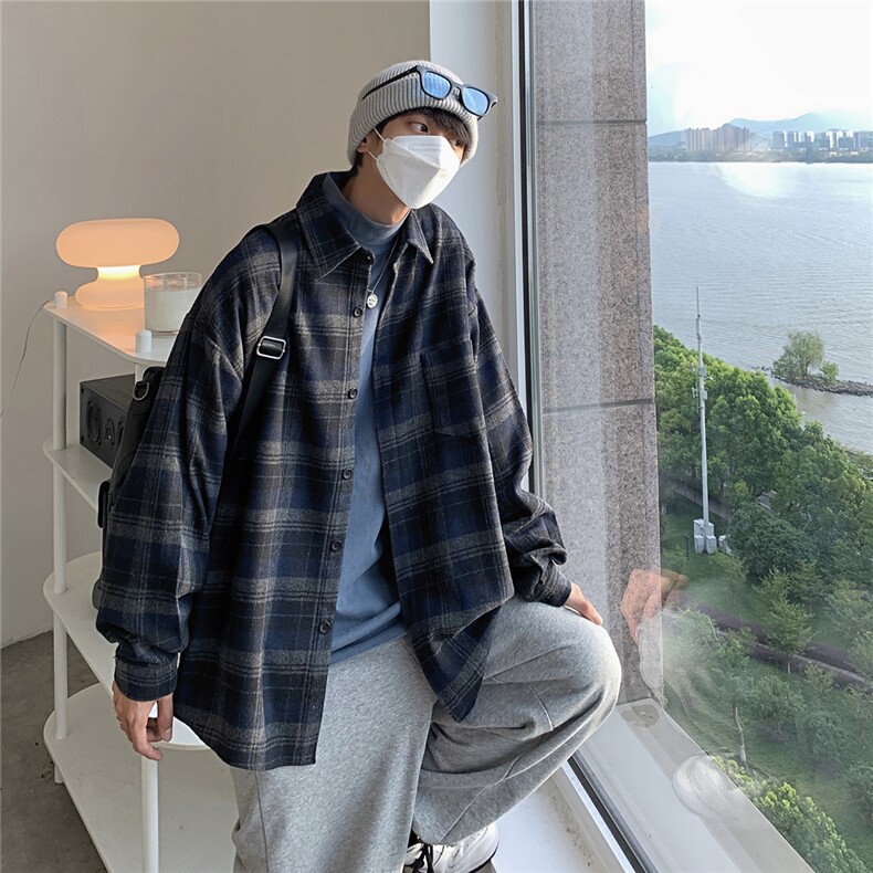加厚衬衫男士长袖秋季潮流宽松衬衣ins日系港风秋装外套DX157P60图片