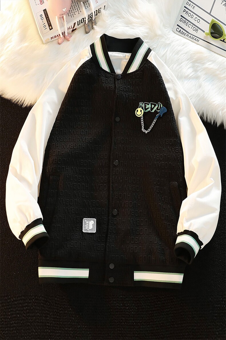 2023秋装新款男女同款宽松棒球服韩版胸针刺绣夹克外套8013-P95,男装夹克,电商A441-1