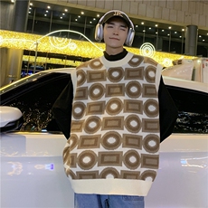 秋季港风潮流针织衫毛衣男女情侣宽松外穿无袖马甲X5575-批60控78，男装针织衫/毛衣，电商A061-1