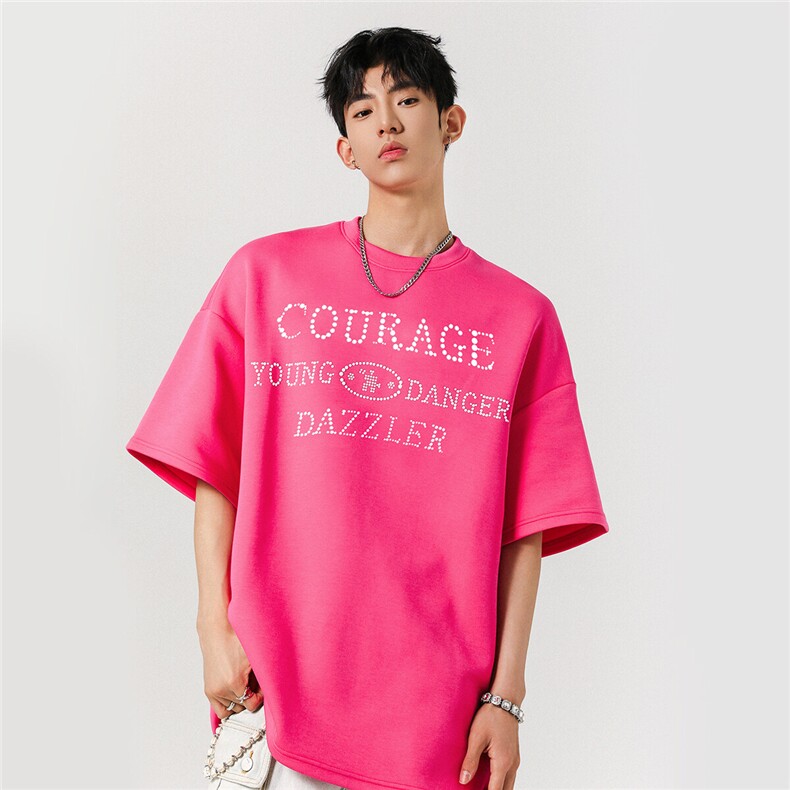 1珍珠字母装饰面料：100%棉M-5XL大码短袖T恤男DX78041特P48控78，男装T恤，星座226-2