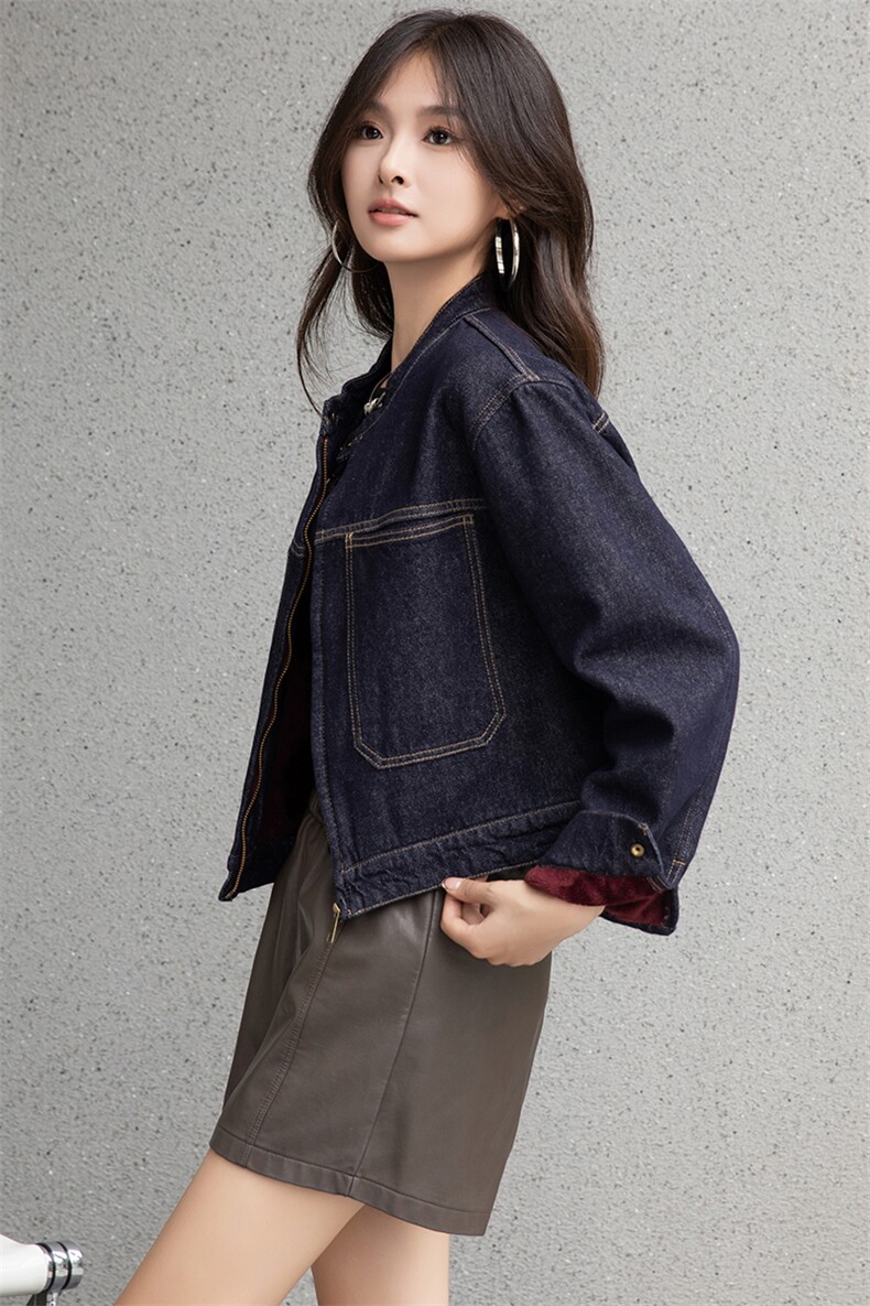 2025春季新款立领拉链牛仔夹克外套女设计感复古短款小个子上衣潮,女装牛仔外套,潮流依族