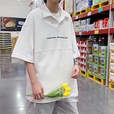 美式复古t恤男翻领polo衫日系cityboy短袖宽松休闲五分袖TP05，男装Polo衫，星座1116A-1（原606A）