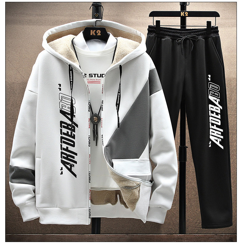 卫衣男运动套装秋冬2022宽松开衫连帽休闲加绒加厚TZ832-P95,男装休闲套装,星座210-3