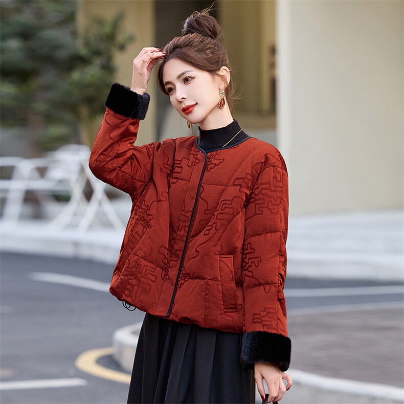新中式g风羽绒服女2025冬季新款拼接白鸭绒加厚短外套,女装羽绒服,美沁