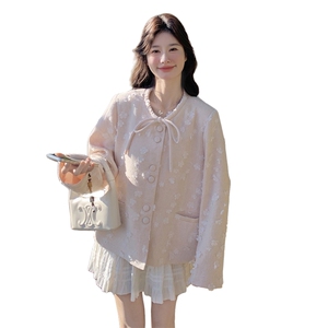 粉色立体花朵外套女2025春季新款韩系超好看气质甜美减龄短款上衣图片