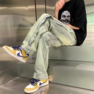 美式高街复古做旧水洗牛仔裤宽松直筒垂感拖地阔腿裤男女8113-p45图片