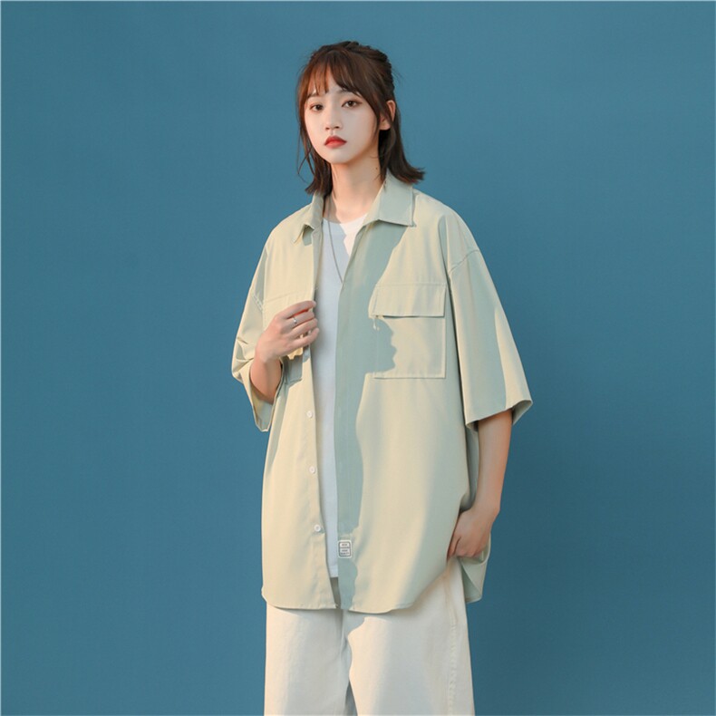 C3070/P35新款中性风冰丝工装多口袋短袖衬衣男女潮大码外套衬衫，女装衬衫，电商A141