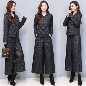 羽绒服套装女2024冬季新品中青年气质显瘦时尚阔腿裤白鸭绒两件套图片