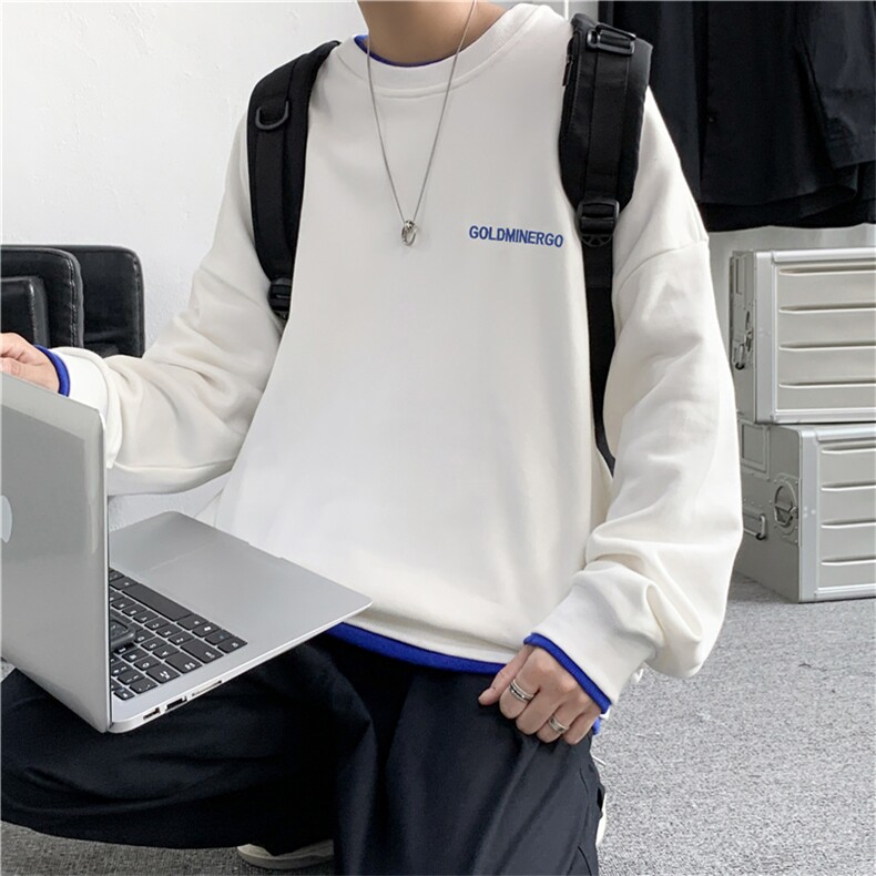 设计感圆领卫衣男春秋季百搭假两件长袖撞色宽松外套WY752-P35,男装卫衣,星座1008-1
