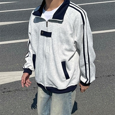 抖音得物品质秋冬美式高街重磅结构拼接织带翻领卫衣夹克外套W113，男装夹克，电商A486