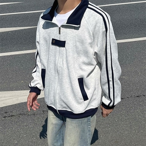 抖音得物品质秋冬美式高街重磅结构拼接织带翻领卫衣夹克外套W113图片