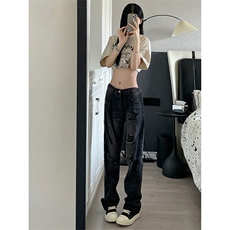 B221美式ins高街小众个性男女破洞牛仔裤LK23001-P65控88，男装牛仔裤，电商B221